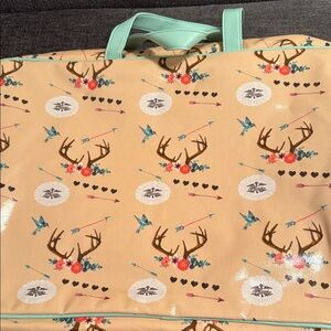 Plunder Beige and Teal Travel Bag with Antler and Floral Design